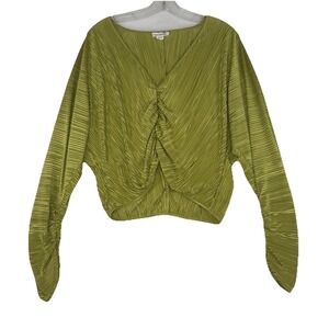 Good American Chartreuse Green Plisse Pleated Ruched V-Neck Top Size 3/4 L/XL